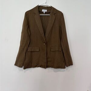 Michael Stars Lottie Green Single-Button Linen Blazer